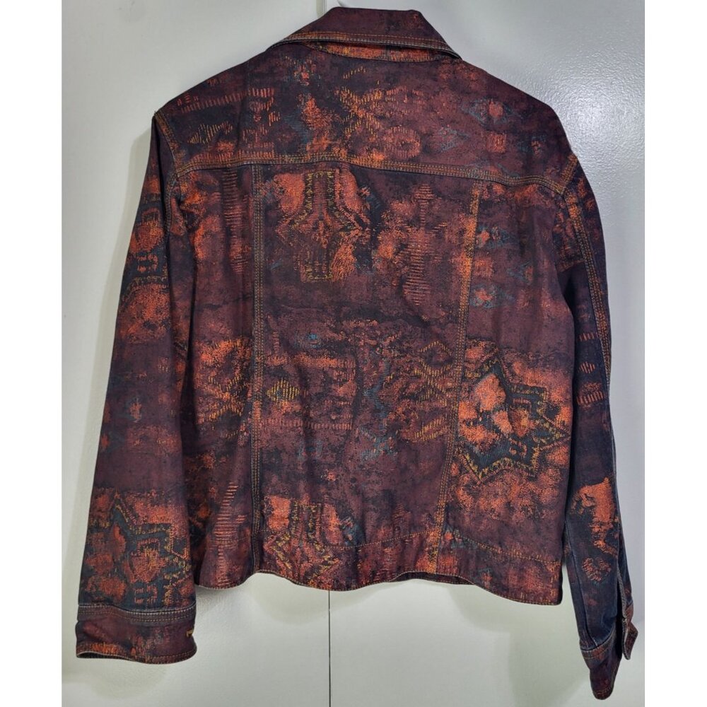 VTG Y2K Chico's SZ 1-US M Multicolor Acid Wash Denim Jacket Trucker Aztec - Picture 3 of 8
